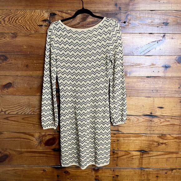 INC International Concepts Metallic Gold Chevron sweater dress size Large - Picture 4 of 5